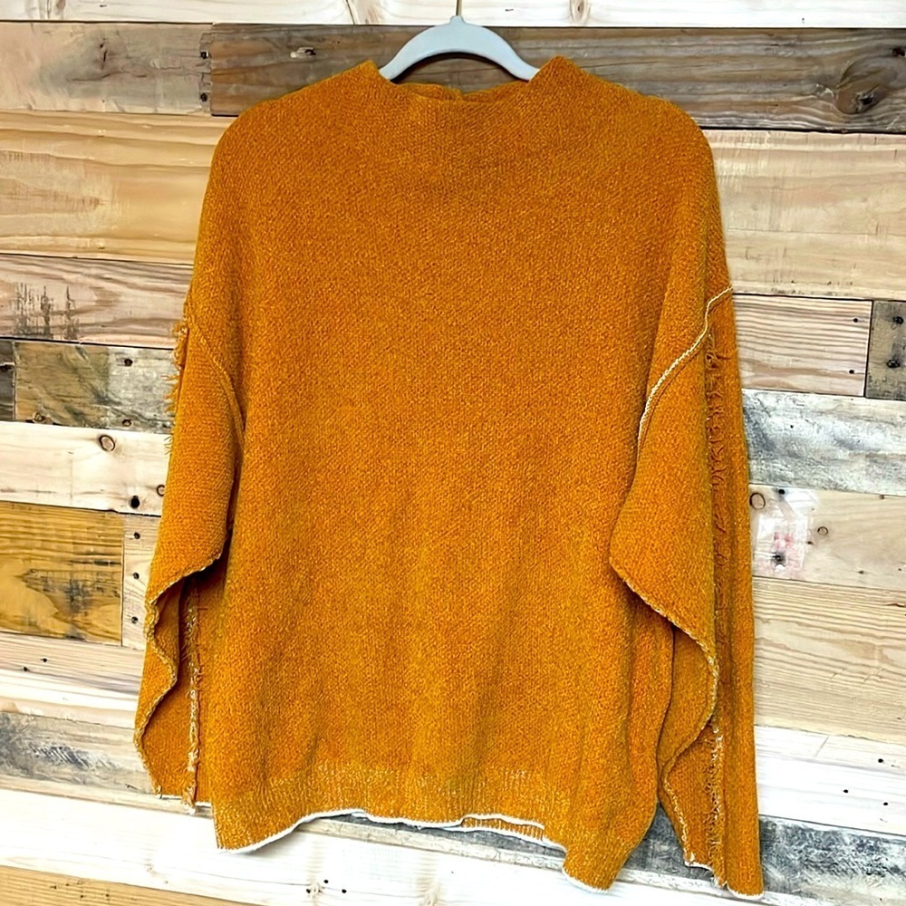 Zenana size medium gold color acrylic/polyester mock neck tunic length sweater